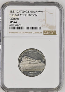 1851-DATED G.BRITAIN THE GREAT EXHIBITION (27mm) WM ( NGC ) MS62 - NGC SILVER COINS - Cambridgeshire Coins