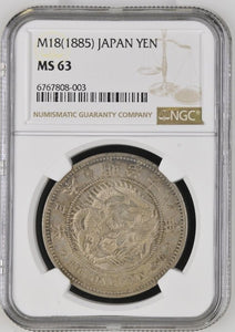 1885 M18 JAPAN YEN ( NGC ) MS 63 - NGC SILVER COINS - Cambridgeshire Coins
