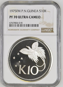 1975 SILVER 10 KINA PAPUA NEW GUINEA RAGGIANA BIRD ( NGC ) PF 70 ULTRA CAMEO - NGC SILVER COINS - Cambridgeshire Coins