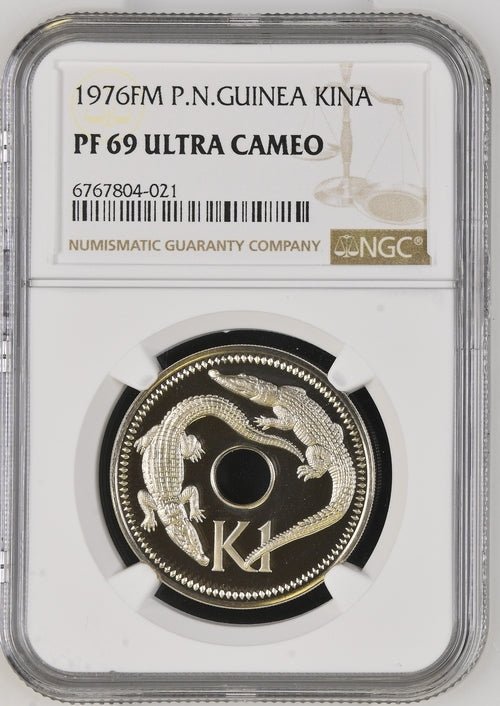 1976 1 KINA PAPUA NEW GUINEA CROCODILES ( NGC ) PF 69 ULTRA CAMEO - NGC SILVER COINS - Cambridgeshire Coins