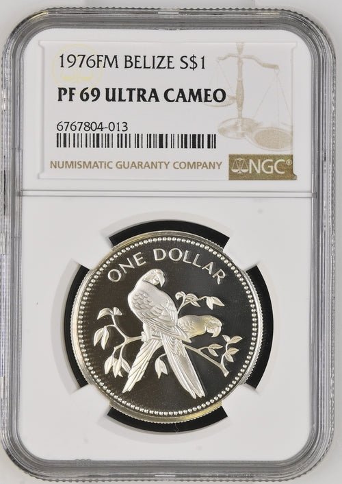 1976 SILVER $1 BELIZE SCARLET MACAW ( NGC ) PF 69 ULTRA CAMEO - NGC SILVER COINS - Cambridgeshire Coins