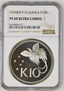 1976 SILVER 10 KINA PAPUA NEW GUINEA RAGGIANA BIRD ( NGC ) PF 69 ULTRA CAMEO - NGC SILVER COINS - Cambridgeshire Coins