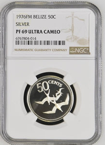1976 SILVER 50 CENTS BELIZE FRIGATEBIRDS ( NGC ) PF 69 ULTRA CAMEO - NGC SILVER COINS - Cambridgeshire Coins