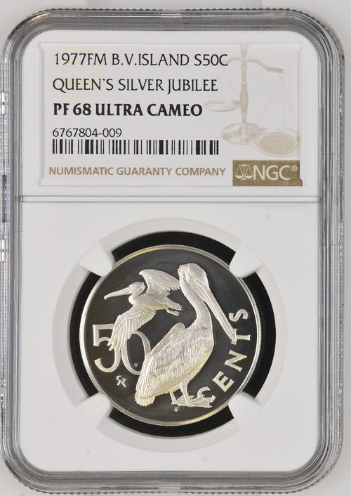 1977 SILVER 50 CENTS BRITISH VIRGIN ISLAND QUEEN'S JUBILEE ( NGC ) PF68 ULTRA CAMEO - NGC SILVER COINS - Cambridgeshire Coins