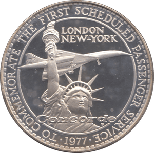 1977 SILVER PROOF CONCORDE FIRST SCHEDULED PASSENGER SERVICE COMMEMORATIVE MEDAL - SILVER WORLD COINS - Cambridgeshire Coins