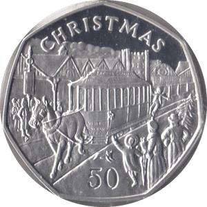 1986 SILVER PROOF CHRISTMAS HORSE AND TRAM 50P ISLE OF MAN 2 - 50P CHRISTMAS COINS - Cambridgeshire Coins