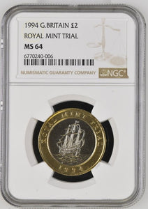 1994 £2 ROYAL MINT TRIAL GREAT BRITAIN ( NGC ) MS 64 - NGC CERTIFIED COINS - Cambridgeshire Coins