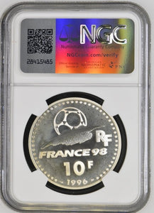 1996 SILVER FRANCE 1998 WORLD CUP FRANCE - BALL & DOVE S10F ( NGC ) PF66 ULTRA CAMEO - NGC SILVER COINS - Cambridgeshire Coins