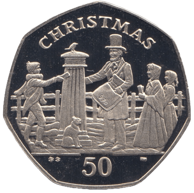 2001 CHRISTMAS 50P POSTMAN ISLE OF MAN ( PROOF ) 'BB' - 50P CHRISTMAS COINS - Cambridgeshire Coins