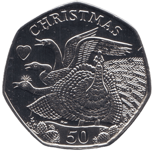 2008 CHRISTMAS 50P FOUR TURTLEDOVES ISLE OF MAN ( PROOF ) 'AA' - 50P CHRISTMAS COINS - Cambridgeshire Coins