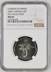 2009 50P 2012 BLUE PETER LONDON OLYMPICS ( NGC ) MS 69 - NGC CERTIFIED COINS - Cambridgeshire Coins