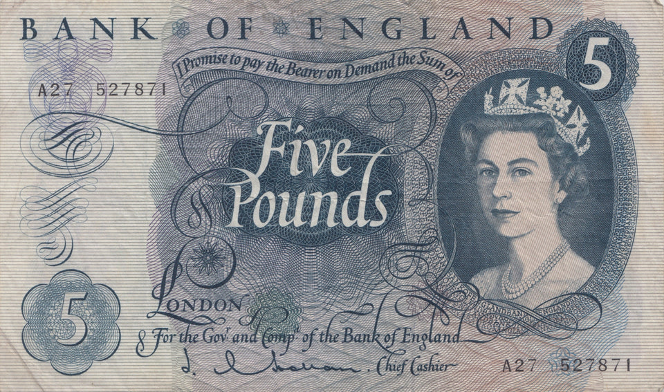 FIVE POUNDS BANKNOTE HOLLOM £5-2 - £5 BANKNOTES - Cambridgeshire Coins