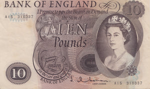 TEN POUNDS BANKNOTE HOLLOM REF £10-15 - £10 Banknotes - Cambridgeshire Coins