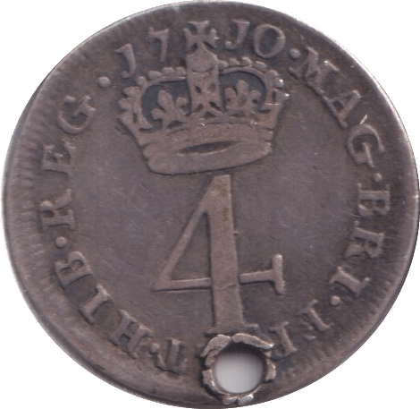 1710 ( FINE ) FOURPENCE HOLED - Fourpence - Cambridgeshire Coins