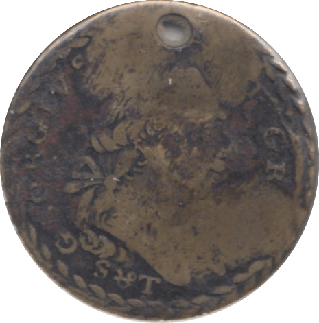 1800 GEORGE III FARTHING TOKEN ( HOLED ) - Token - Cambridgeshire Coins