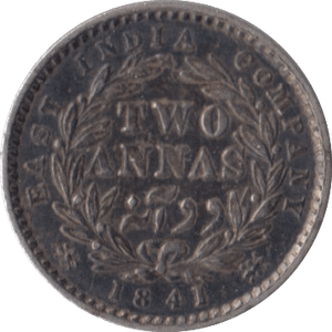 1841 SILVER INDIA TWO ANNAS - SILVER WORLD COINS - Cambridgeshire Coins