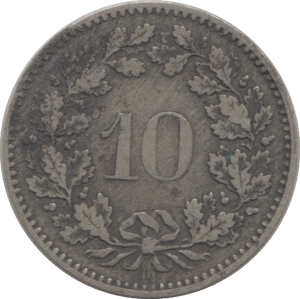 1850 SILVER 10 RAPPEN SWITZERLAND - SILVER WORLD COINS - Cambridgeshire Coins