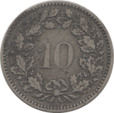 1850 SILVER 10 RAPPEN SWITZERLAND - SILVER WORLD COINS - Cambridgeshire Coins