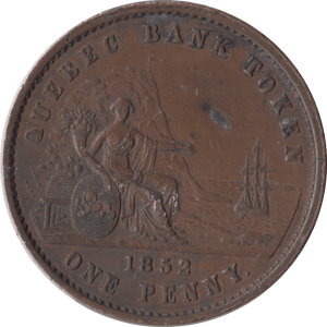 1852 PENNY BANK TOKEN CANADA - WORLD COINS - Cambridgeshire Coins