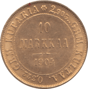1904 GOLD 10 MARKKAA ( VF ) REF A FINNISH - Gold World Coins - Cambridgeshire Coins