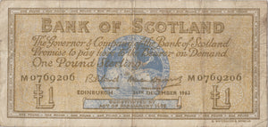 1962 ONE POUND SCOTTISH BANKNOTE REF SCOT-8 - SCOTTISH BANKNOTES - Cambridgeshire Coins