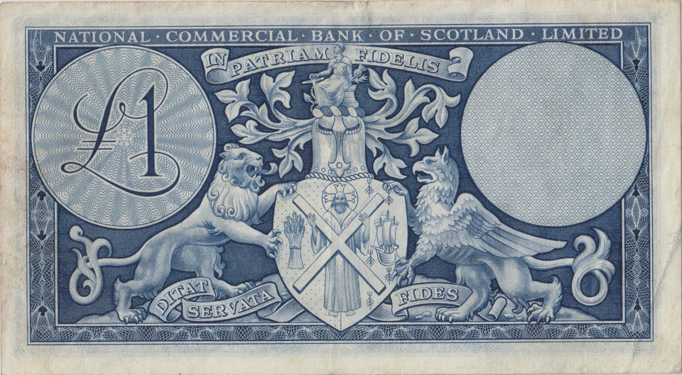 1963 ONE POUND NATIONAL COMMERCIAL BANK SCOTLAND BANKNOTE REF SCOT-12 - SCOTTISH BANKNOTES - Cambridgeshire Coins