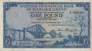 1963 ONE POUND NATIONAL COMMERCIAL BANK SCOTLAND BANKNOTE REF SCOT-12 - SCOTTISH BANKNOTES - Cambridgeshire Coins