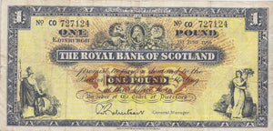 1966 THE ROYAL BANK OF SCOTLAND ONE POUND REF SCOT-54 - SCOTTISH BANKNOTES - Cambridgeshire Coins
