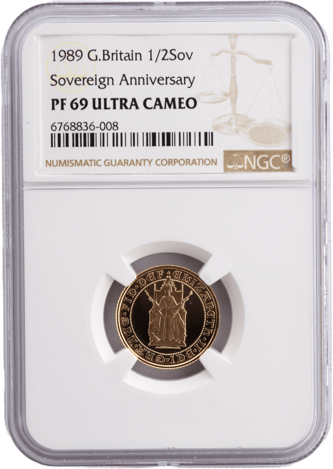 1989 GOLD PROOF HALF SOVEREIGN ANNIVERSARY (NGC) PF69 ULTRA CAMEO - NGC CERTIFIED COINS - Cambridgeshire Coins