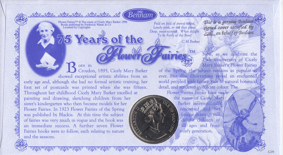 1998 FLOWER FAIRIES 1 CROWN COIN COVER SINGED BY ALAN TITCHMARSH REF CC03 - coin covers - Cambridgeshire Coins