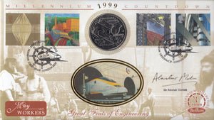 1999 MILLENIUM COUNTDOWN 2.8 ECU COIN COVER SIGNED BY SIR ALASTAIR MORTON REF CC50 - coin covers - Cambridgeshire Coins