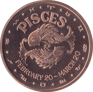1oz FINE COPPER .999 STAR SIGNS PISCES REF E75 - Copper 1 oz Coins - Cambridgeshire Coins