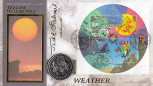 2001 150TH ANNIVERSARY FIRST WEATHER MAP 1 CROWN COIN COVER SIGNED BY JUDITH CHALMERS REF CC28 - coin covers - Cambridgeshire Coins