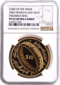 2003 $10 GOLD PROOF LORD OF THE RINGS INSCRIBED RING NEW ZEALAND (NGC) PF 65 ULTRA CAMEO - NGC CERTIFIED COINS - Cambridgeshire Coins