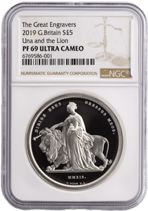 2019 £5 SILVER PROOF TWO OUNCE UNA AND THE LION (NGC) PF69 ULTRA CAMEO - NGC CERTIFIED COINS - Cambridgeshire Coins