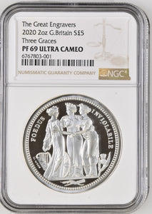 2020 TWO OUNCE SILVER PROOF THE THREE GRACES ( NGC PF69 ) - NGC CERTIFIED COINS - Cambridgeshire Coins