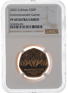2022 Gold Proof 50P Queen Elizabeth II COMMONWEALTH GAMES (NGC) PF69 ULTRA CAMEO - NGC CERTIFIED COINS - Cambridgeshire Coins
