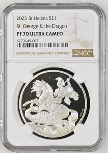2023 SILVER PROOF ST.HELENA S£1 GEORGE & THE DRAGON ( NGC ) PF70 ULTRA CAMEO - NGC SILVER COINS - Cambridgeshire Coins