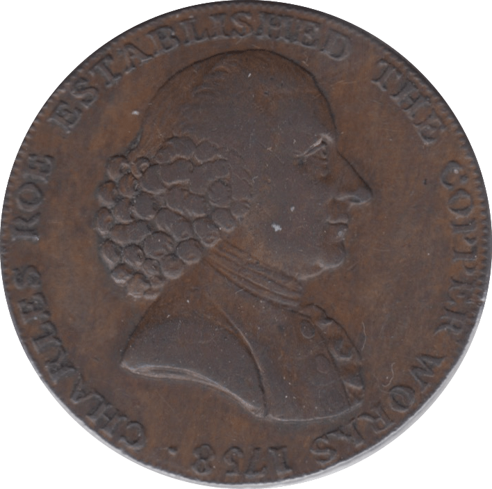 1791 HALFPENNY TOKEN CHESHIRE MACCLESFIELD FEMALE WITH COG DH38 ( REF 217 )