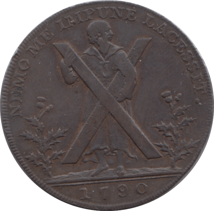 1790 HALFPENNY TOKEN LOTHIAN ST ANDREWS CROSS EDINBURGH ARMS HUTCHINSON ( REF 242 )