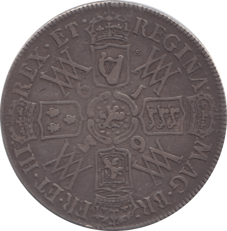 1693 HALFCROWN ( VF ) INVERTED 3 QVINTOF F OVER E