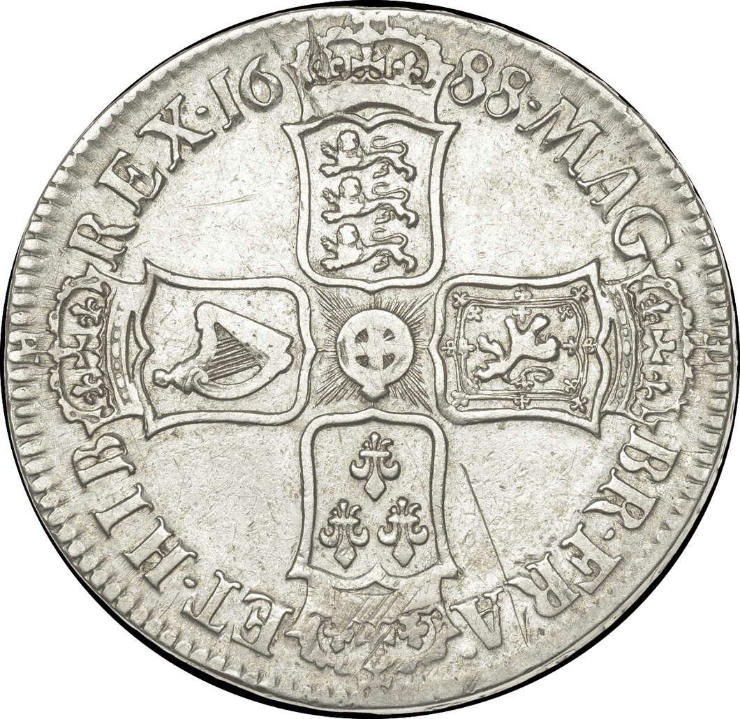 1688 CROWN ( VF ) SECOND BUST EDGE QVARTO JAMES II