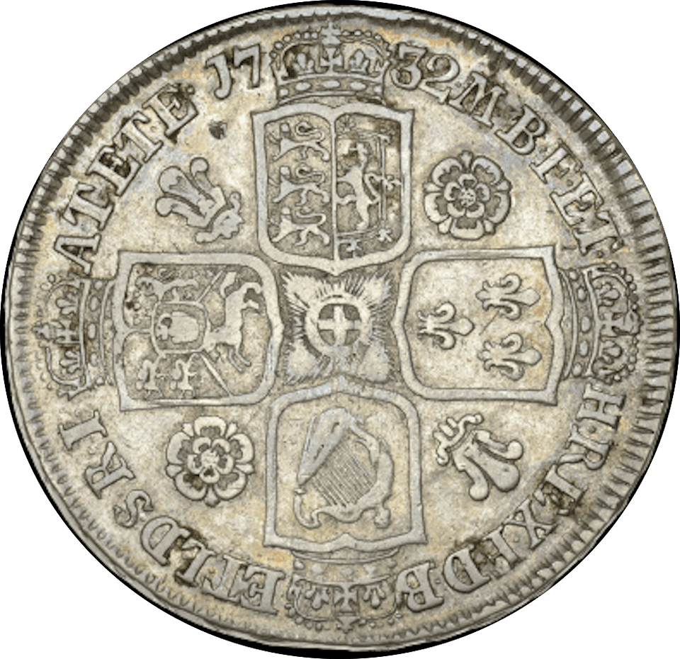 1732 HALFCROWN ( GVF ) ROSES AND PLUMES EDGE SEXTO GEORGE II