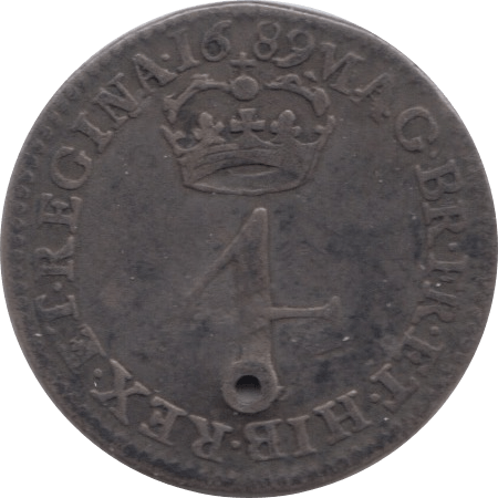 1689 MAUNDY FOURPENCE HOLED ( GF ) 1