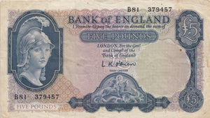FIVE POUNDS BANKNOTE O'BRIEN REF £5-50 - £5 BANKNOTES - Cambridgeshire Coins