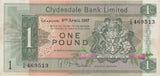 ONE POUND CLYDESDALE BANK BANKNOTE REF SCOT-13 - SCOTTISH BANKNOTES - Cambridgeshire Coins
