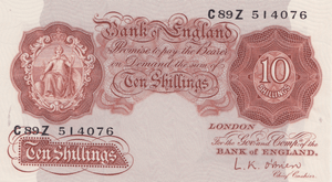 10 SHILLING BANKNOTE O BRIEN REF SHILL-76 - 10 SHILLINGS BANKNOTES - Cambridgeshire Coins