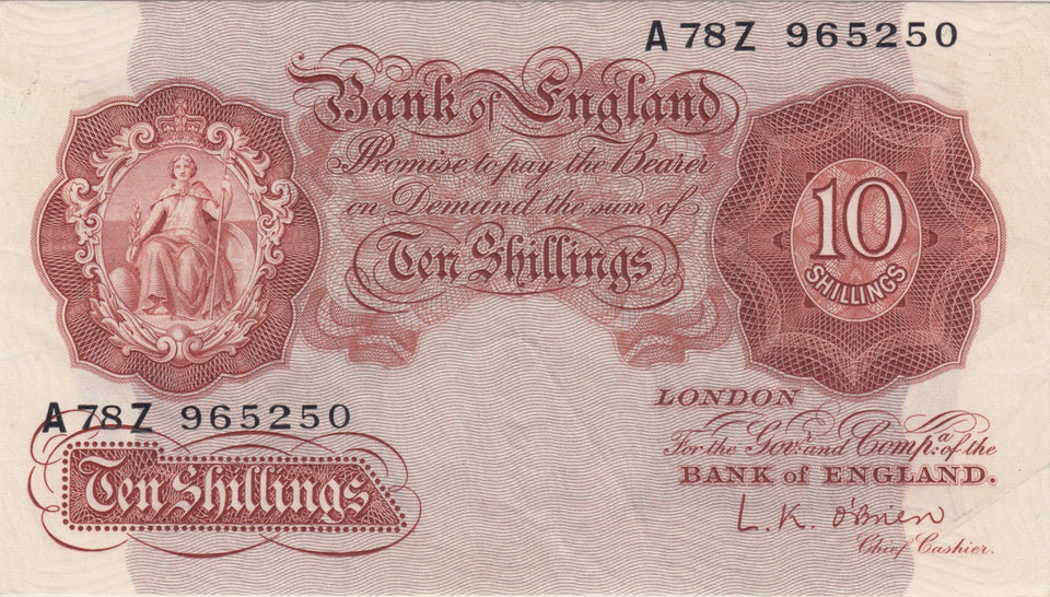 10 SHILLINGS BANKNOTE O'BRIEN REF SHILL-14 - 10 Shillings Banknotes - Cambridgeshire Coins