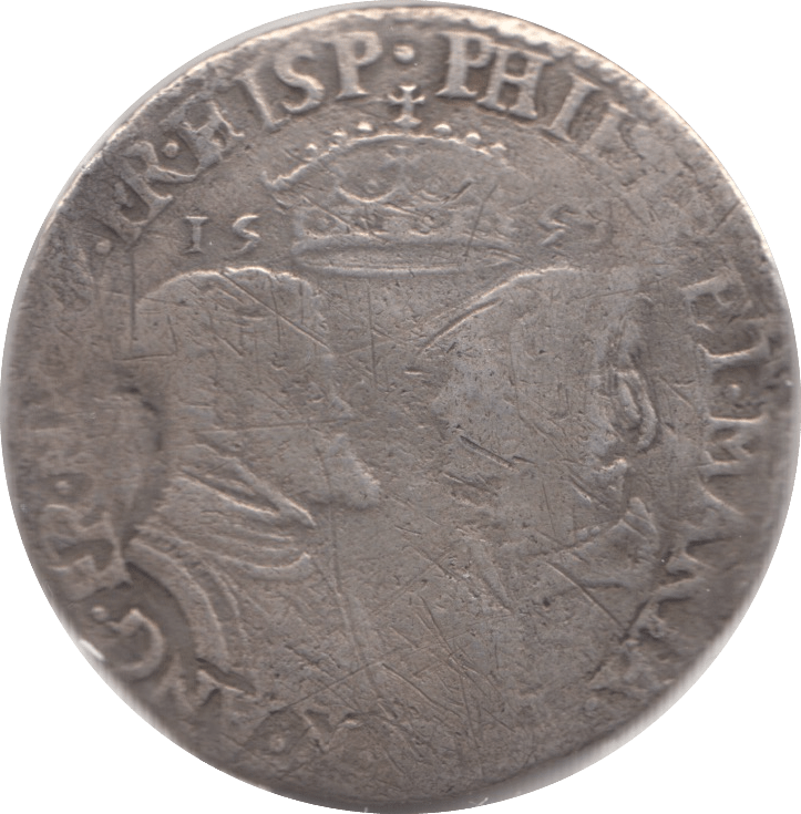 1555 SILVER SHILLING PHILIP AND MARY - HAMMERED COINS - Cambridgeshire Coins