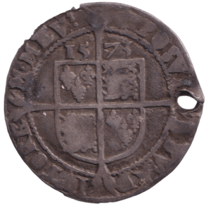 1573 SILVER SIXPENCE ELIZABETH IST HOLED - HAMMERED COINS - Cambridgeshire Coins